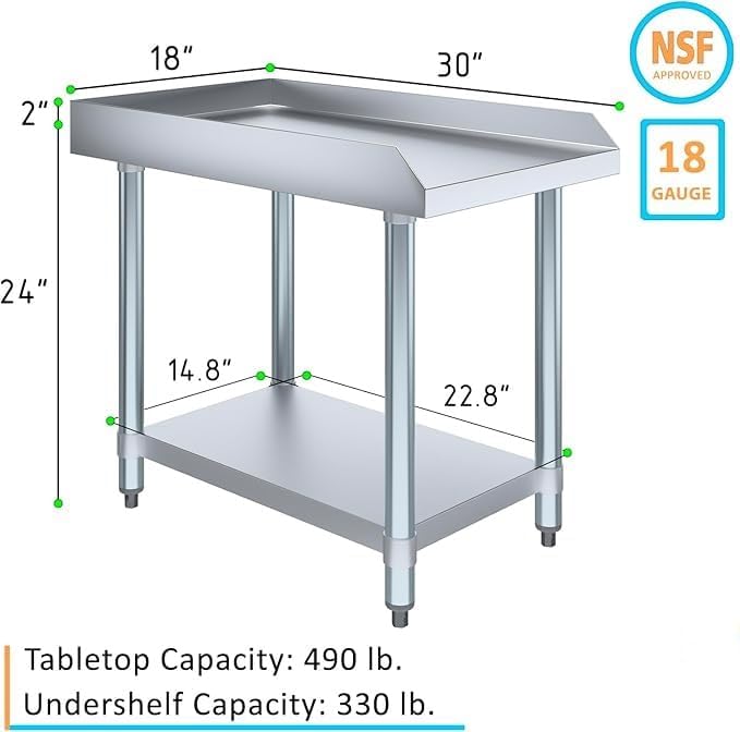 Stainless Steel Equipment Stand with Undershelf + Casters, Heavy Duty, Commercial Grade, NSF Certified (30" Width x 18" Length)