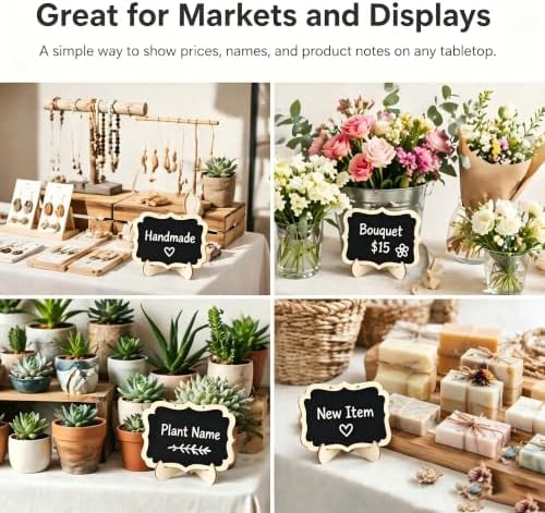 12 Pack Mini Chalkboard Signs with Stand, Wooden Hanging Blackboard Labels, Small Chalkboard Food Labels for Party Buffet, Wedding Table Numbers, Place Cards, Dessert Display, Message Board. - Image 5