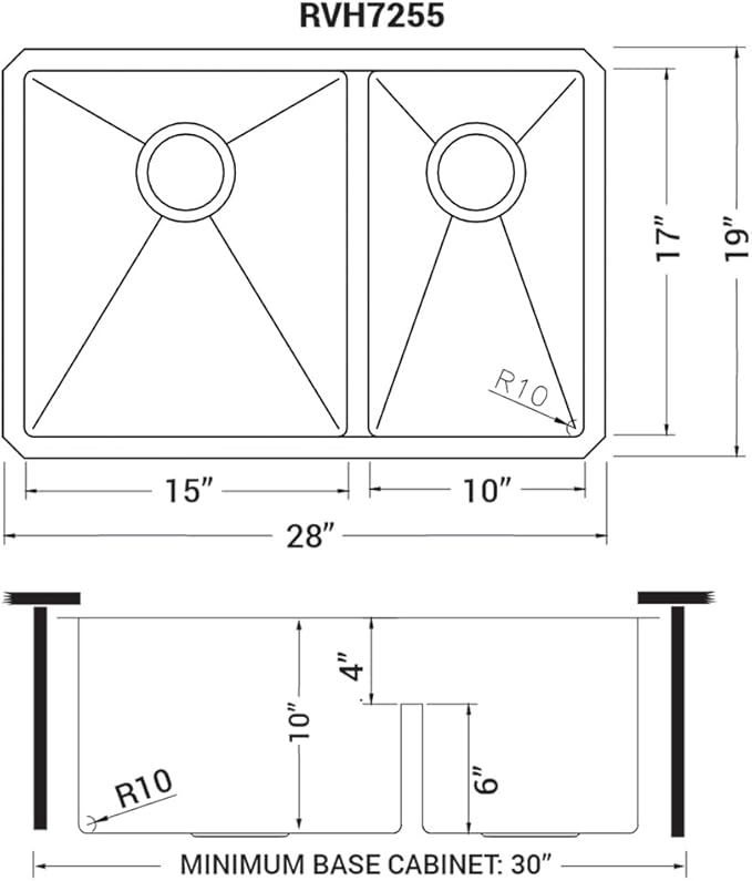 Ruvati 28-inch Low-Divide Undermount Tight Radius 60/40 Double Bowl 16 Gauge Stainless Steel Kitchen Sink - RVH7255
