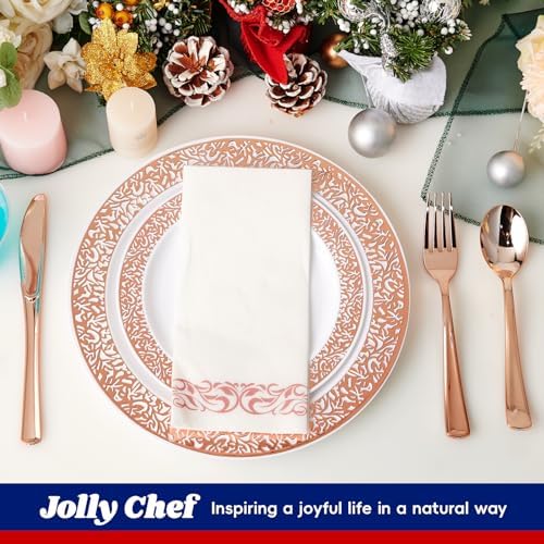 210 PCS Plastic Plates Set With Rose Gold Rim Dinnerware Set for 30 Guests - Image 4