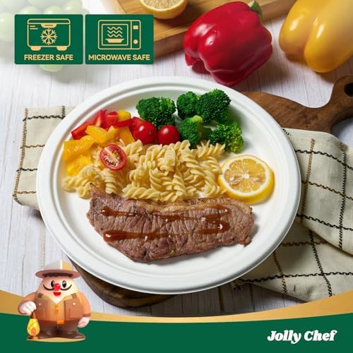 JOLLY CHEF Paper Plates 10 Inch, White Compostable Paper Plates 150 Pack - Image 4