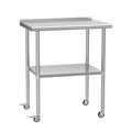Stainless Steel Prep Table 24" X 30" with Adjustable Undershelf, Backsplash and Wheels, Commercial Metal Workstations for Kitchen, Garage, Outdoor BBQ