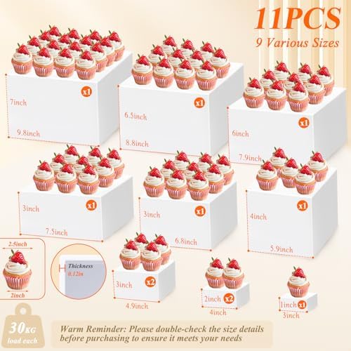 11 Pcs White Acrylic Buffet Risers and Stand with Mini Table Sign and Maker - Image 2