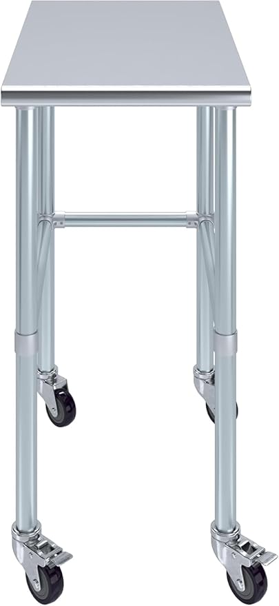 Stainless Steel Work Table Open Base & Wheels | Work Station | Metal Work Bench (Stainless Steel Work Table Open Base + Casters) (18" Long x 30" Deep)