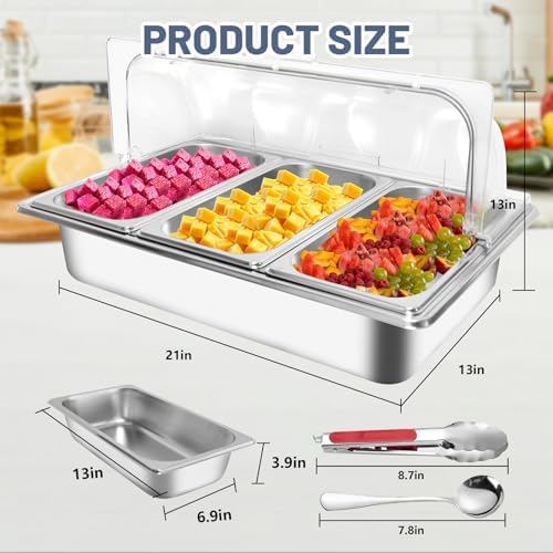 Countertop Ice Food Serving Display Tray with 3 Pan, Portable Salad Bar Buffet Station for Home, Cold Food Buffet Server, Pizza Topping Station, Cold Buffet Table Serving Station for Party - Image 2