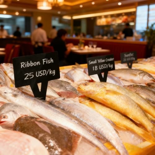 5Pcs Supermarket Aquatic Frozen Seafood Market Price Card Acrylic Black Ice Table Insert Label Clip Erasable Plug-in Label Display Rewritable Promotional Price Tag Waterproof Square Advertising Sign - Image 3
