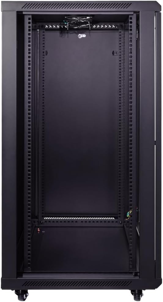 NavePoint 22U Server Cabinet Wall Mount Rack Enclosure with Caster Wheels, 2 Fans, Locking Glass Door, Removable Side Panels – 22U Network Cabinet 23.6” Deep, 19” Server Rack for A/V Equipment