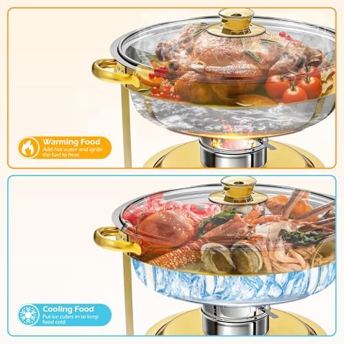 POWERFUEL 7QT Stainless Steel Chafing Dishes for Buffet with Serving Tongs - Image 2