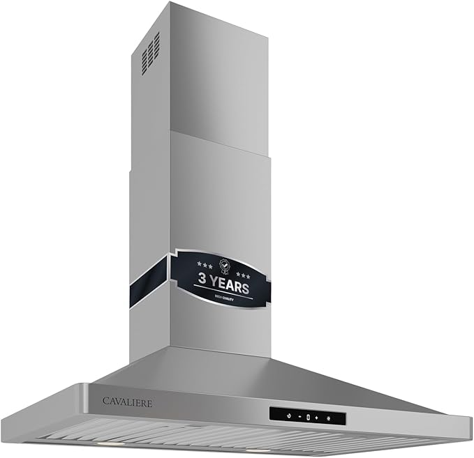 CAVALIERE Digital Wall Mount Range Hood 30 Inch, 3-Year Warranty, Value-Focused 400 CFM, Enhanced Stainless Steel Kitchen Exhaust Fan, LED Light, Baffle Filter, 3 Speed Fan, Touch Control