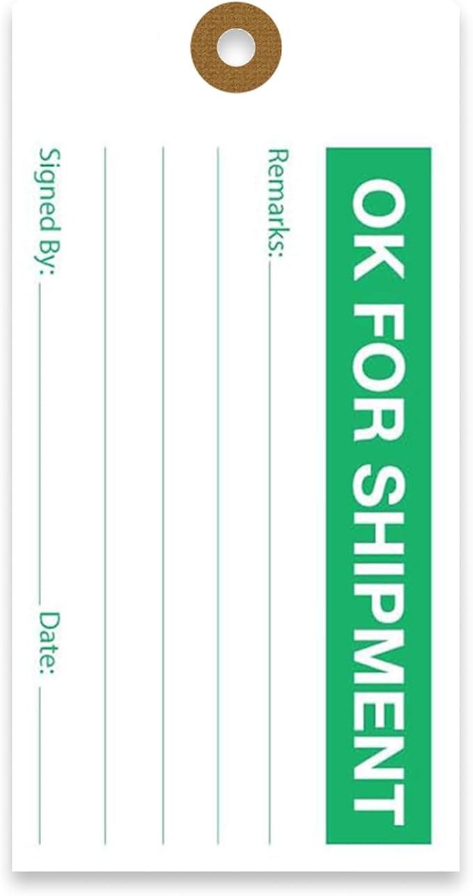 Tags 4 Less Production Quality Control Hang Tags – Equipment Preventative Maintenance Labels, for Easy Record-Keeping for Inventory Status (Ok for Shipment, Pack of 100)