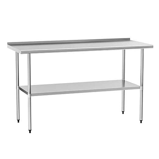 HOCCOT Stainless Steel Table 30" x 60" with Adjustable Undershelf and Backsplash, Commercial Metal Workstations for Kitchen, Garage, Outdoor BBQ
