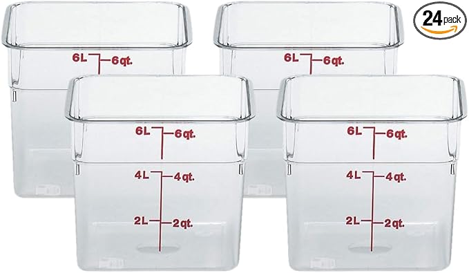 Cambro 6SFSCW135 Camsquare Food Container, 6-Quart, Polycarbonate, Clear, NSF(only container) (Pack of 4)