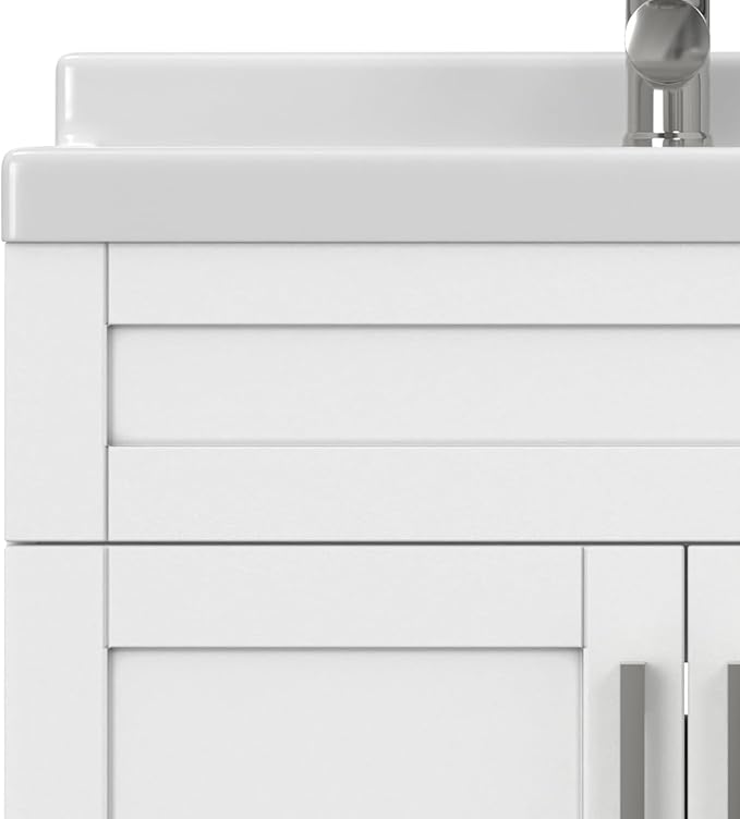SIMPLIHOME Hennessy All-in-One 28 inch Wide Utility Sink and Laundry Cabinet in Pure White Finish, Transitional ABS Sink Cabinet for Laundry Rooms with High-Arch Chrome Faucet and Pull-Out Spray