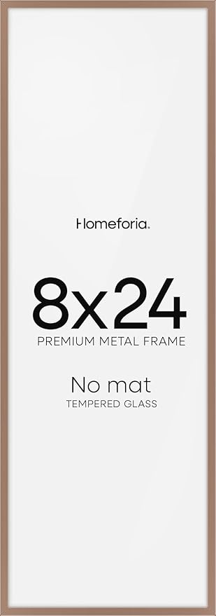 Homeforia 8x24 Panoramic Frame Mocha, High End Metal 8 x 24 Picture Frames without Mat, 24x8 Hanging Mocha Poster Frames for Wall, 8 by 24 inches Display Photo Frames, Tempered Glass, Wall Kit, Set of 1
