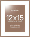 Homeforia 12x15 Picture Frame Mocha, High End Metal 12x15 Poster Frames with Mat 9x12 for Photo, 12 x 15 Mocha Frame Matted to 9 by 12 Print, 15x12 Thin Hanging Frame, Tempered Glass, Wall Kit, Set of 1