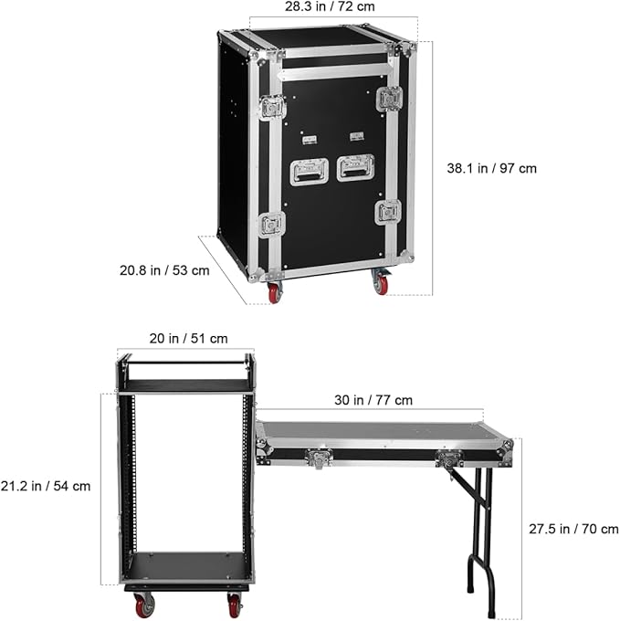 16u Dj Road Case, Recording Studio Rack Stand With Audio Mixer Stand & Wheels, Portable Media Storage Cabinet for Stage Performance Professional Audio Storage