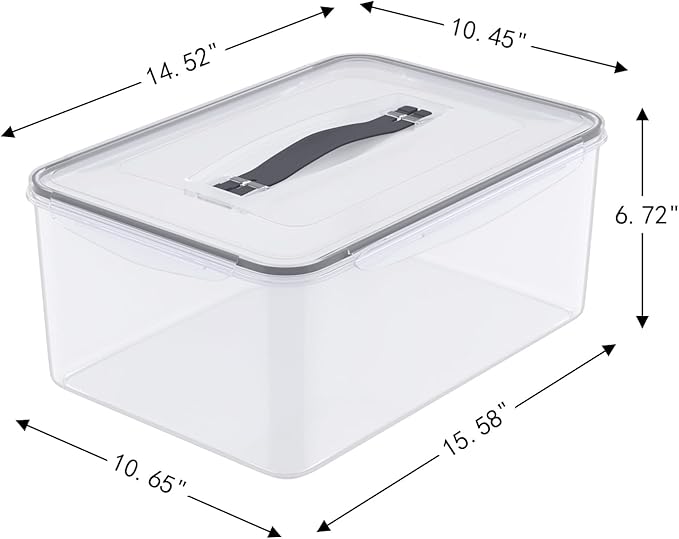 6 Packs Large Plastic Airtight Rectangular Food Storage Container, 15L/33 Lbs, Kitchen Pantry Dry Food Cat/Dog Food Storage Containers Set, Proof Dough Containers, Bread Box