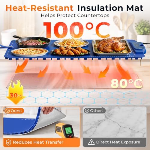 Warming Mat for Food， Extra Large 26"x15", 7 Heat Levels, 8 Hour Timer - Image 3