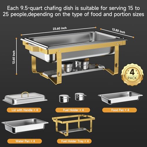 Chafing Dishes for Buffet 4 Pack, 9QT Chafing Dish High Grade Stainless Steel Chafer Complete Set,Steel Handle, Catering Events Complete Buffet Warmer Set (Golden, 2) - Image 6