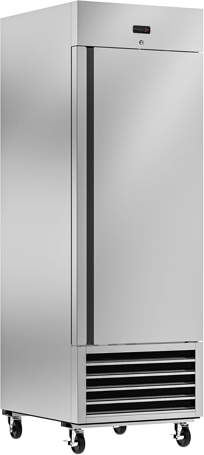 27" W Commercial Refrigerator, 21 Cu.ft Stainless Steel Reach-in Upright Refrigerator with Single Solid Door and 3 Adjustable Shelves for Restaurant, Commercial Kitchen, ETL Approved