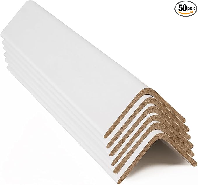 ESK Packaging® Cardboard Edge Protectors for Shipping - 2"W x 2"D x 60"L, Light Duty .120 ga, Pallet Corner Protectors, Angle Boards, White, 50/Pack