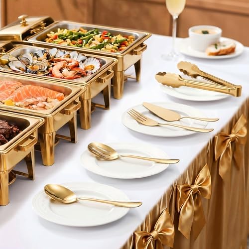 11PCS Stainless Steel Gold Serving Utensils, 8.7''Serving Spoons,8.7''Slotted Spoons, Serving Fork, 9'' Serving Tongs,Cake Server,Hostess Serving Set for Chafing Dish Buffet Catering Parties - Image 5