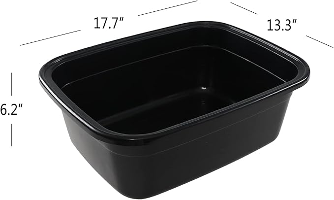 3-Pack 18 Quarts Rectangular Dish Basin, Plastic Dish Washing Pan, Black