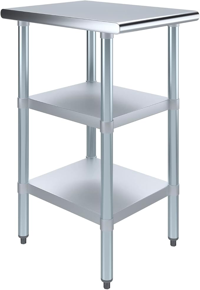 AmGood Stainless Steel Work Table with 2 Shelves | NSF | Metal Utility Table (18" Long x 24" Deep)