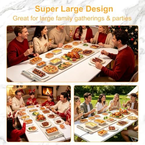 XXXL Food Warming Mat for Buffets, (47"x15") Extra Large Electric Food Warming Mat with [Heat-Resistant Mat], 7 Level Temp & 8 Hours Timer, Portable Food Heating Pad for Party Countertop, Beige - Image 3