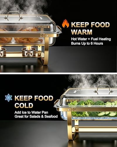 Chafing Dishes for Buffet, 4 Pack 9 QT Rectangular Stainless Steel Catering Chafer with Lids, Buffet Servers and Warmers, Food Warmers for Parties Buffet, Home, Wedding, Christmas Gatherings, (Golden) - Image 7