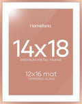 Homeforia 14x18 Picture Frame Rose Gold, High End Metal 14x18 Poster Frames with Mat 12x16 Photo, 14 x 18 Rose Gold Frame Matted to 12 by 16 Print, 18x14 Thin Frame, Tempered Glass, Wall Kit, Set of 1