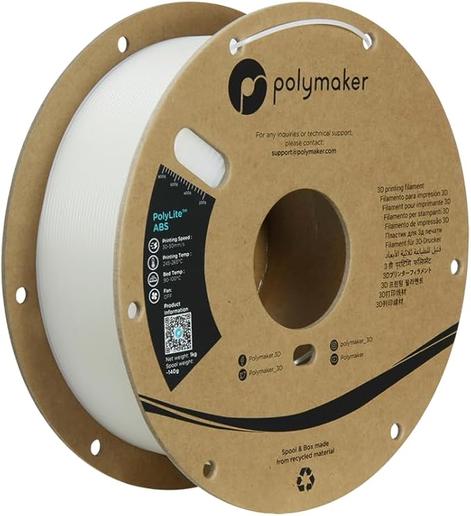 Polymaker ABS Filament 1.75mm Natural, 3D Printer Filament 1.75mm Heat Resistant 1kg - PolyLite ABS 3D Printing Filament 1.75mm, Strong & Durable, Dimensional Accuracy +/- 0.03mm