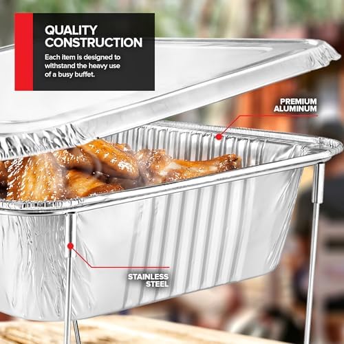 Complete Chafing Dish Buffet Set (39pc) Disposable Catering Supplies- Includes Serving Utensils, 6hr Fuel cans, 6 Half Size Chafing Pans & Wire Racks- Premium Party Food Warmer Trays - Image 6