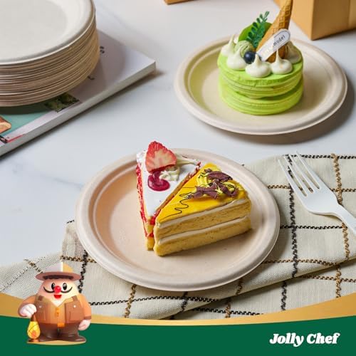 JOLLY CHEF Small Dessert Paper Plates 6 Inch 200 Pack Compostable Nature - Image 2