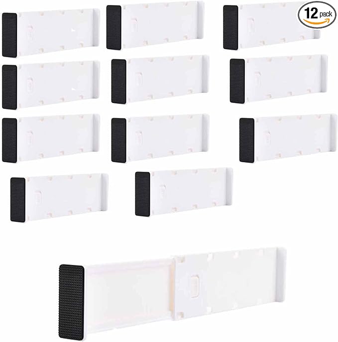 12 Pack Drawer Dividers for Clothes, 3.15" High 10.83"-17.97" Adjustable Expandable Dresser Drawer Organizer, Clear Plastic Separators for Dresser, Baby Clothing, Underwear, Cosmetic