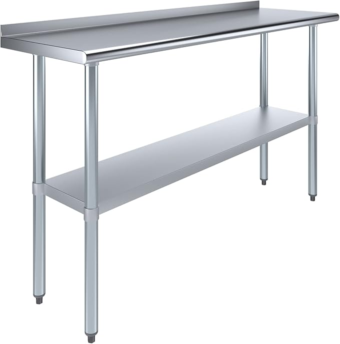 AmGood 60" Long x 18" Deep Stainless Steel Work Table with 1.5" Backsplash | Metal Kitchen Food Prep Table | NSF