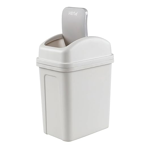 1.8 Gallon Plastic Swing Lid Waste Can, Slim Garbage Bins with Lid, Grey