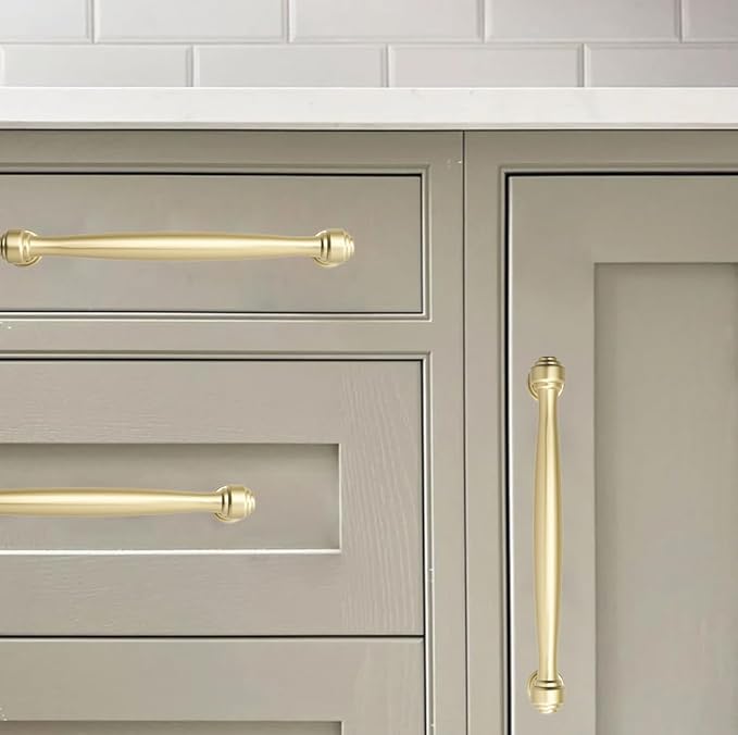 khtumeware 2 Pack 8 Inch(203mm) Brushed Gold Cabinet Pulls Matte Gold Kitchen Cabinet Handles Kitchen Cabinet Hardware for Cupboard Drawer Handles Dresser Pulls