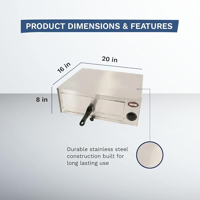 Kratos Commercial Countertop Pizza Oven | Stainless Steel Electric Pizza/Snack Oven with Timer | Fits 12" Pizzas, 120V, 1450 Watts | For Commercial and Home Use (29M-004)