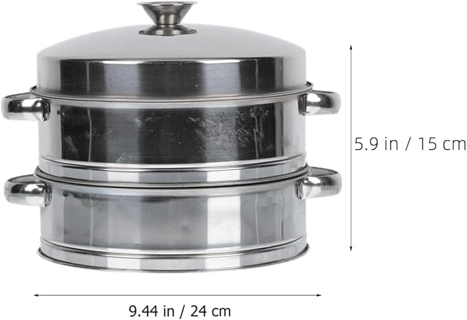 Sosoport 2-tier Stainless Steel Cooking Steamer with Cover Thickened Food Steamer for Home Kitchen Multi-functional Dumpling and Bun Small Commercial Size for Breakfast and Dim Sum