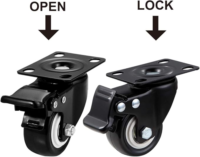 2 inch Casters Set of 24 Heavy Duty - CLOATFET Locking/Swivel Caster Wheels with Brake (Top Plate), Non Marking Black Castor Wheels for Cart Furniture Workbench