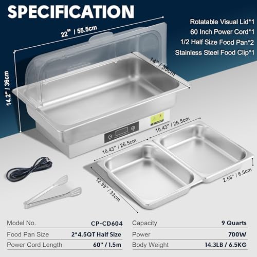 Electric Chafing Dish Buffet Server Set with Button Panel Control - Image 5