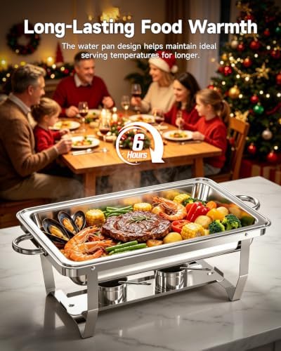 Chafing Dishes for Buffet, 2 Pack 9QT Stainless Steel Rectangular Buffet Servers and Warmers, Buffet Warmer Set with 2 Serving Tongs&Spoons, Food Warmers for Parties, Weddings, Catering Events - Image 4