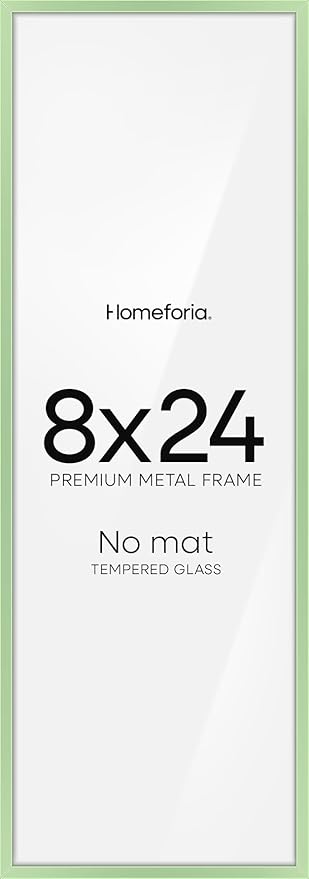 Homeforia 8x24 Panoramic Frame Sage Green, High End Metal 8 x 24 Picture Frame without Mat, 24x8 Hanging Sage Green Poster Frame for Wall, 8by24 Display Photo Frame, Tempered Glass, Wall Kit, Set of 1