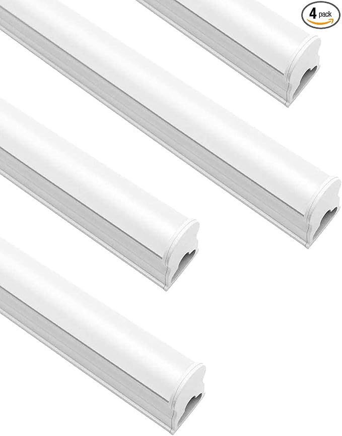 LightingWill T5 Integrated Fixture 4FT, Daylight White 6000-6500K, 20W, Linkable LED Shop Light, LED Ceiling and Under Cabinet Light,Corded Electric with Built-in ON/Off Switch, 4 Pack