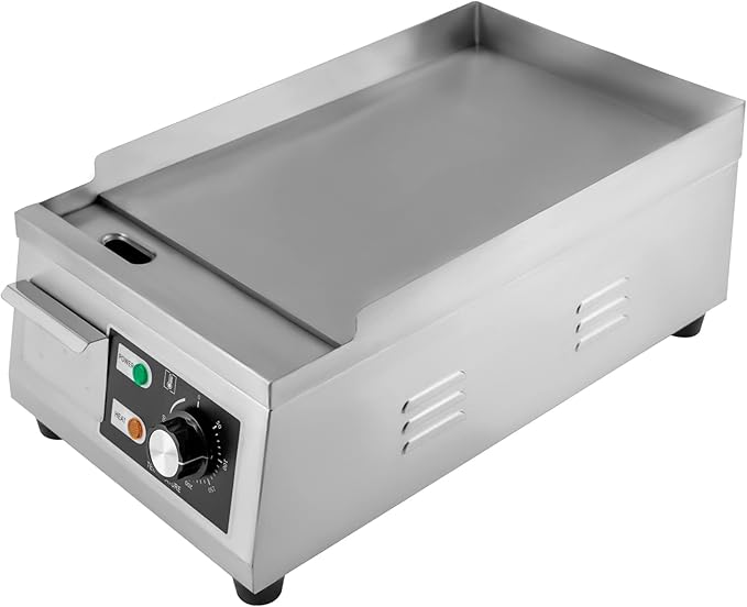 Electric Countertop Flat Top Griddle 110V 1300W Commercial Teppanyaki Grill 11"x15.7" Stainless Steel Commercial Flat Top Grill Thermostatic Control 122-572°F for Restaurant Kitchen
