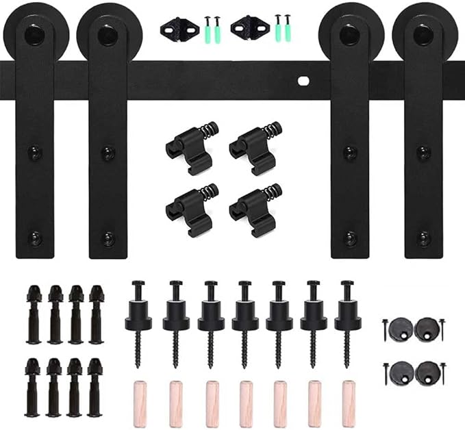 CCJH 13FT Sliding Barn Door Hardware Kit, Heavy Duty, Smoothly and Silently, Easy to Install, Fit 39" Width Double Door Panel, I Shaped Hangers Black