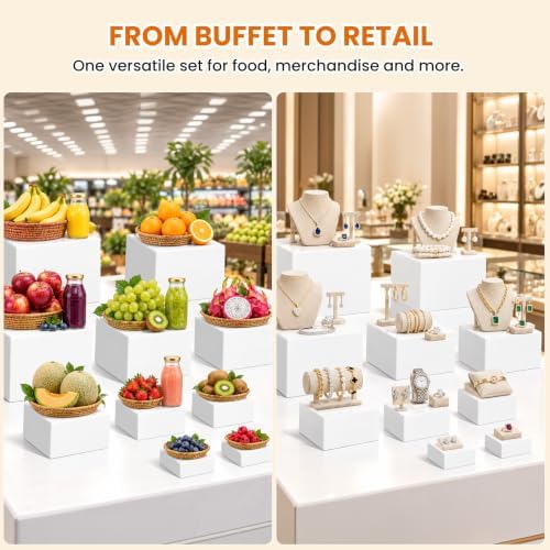 10 Pcs White Acrylic Buffet Risers with Maker and Sign, Food Display Risers - Image 7