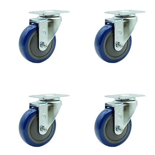 Service Caster Brand Replacement Set for Uline Casters - Swivel Top Plate Casters with 4 Inch Blue Polyurethane Wheels - Includes 4 Swivel Casters - Fits Vinyl Basket Truck 24 Bushel