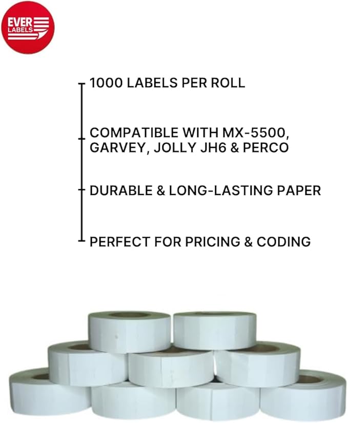 Price Gun Labels (MX-5500 Compatible) | Self-Adhesive Price Stickers for Retail, Supermarkets & Boutiques | Universal 1-Line Label Rolls for Pricing Guns & Tagging Tools | 9000 Labels Total